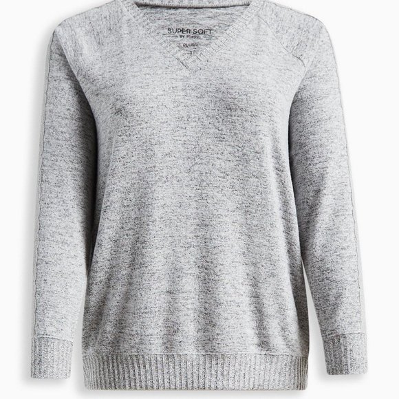 NEW Plus Size 5X Torrid Super Soft Gray Sweater Plush V-Neck Lace top shirt - Picture 4 of 4